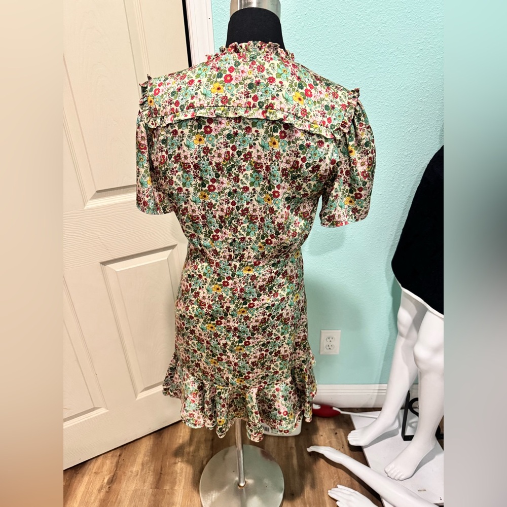 Sandro Floral Mini Dress in Green, Red, Yellow - Picture 6 of 10